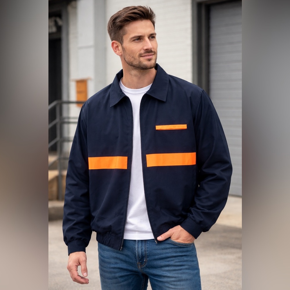 Zapa Men’s Black Work Jacket Large Hi-Vis Orange Reflective Bombe